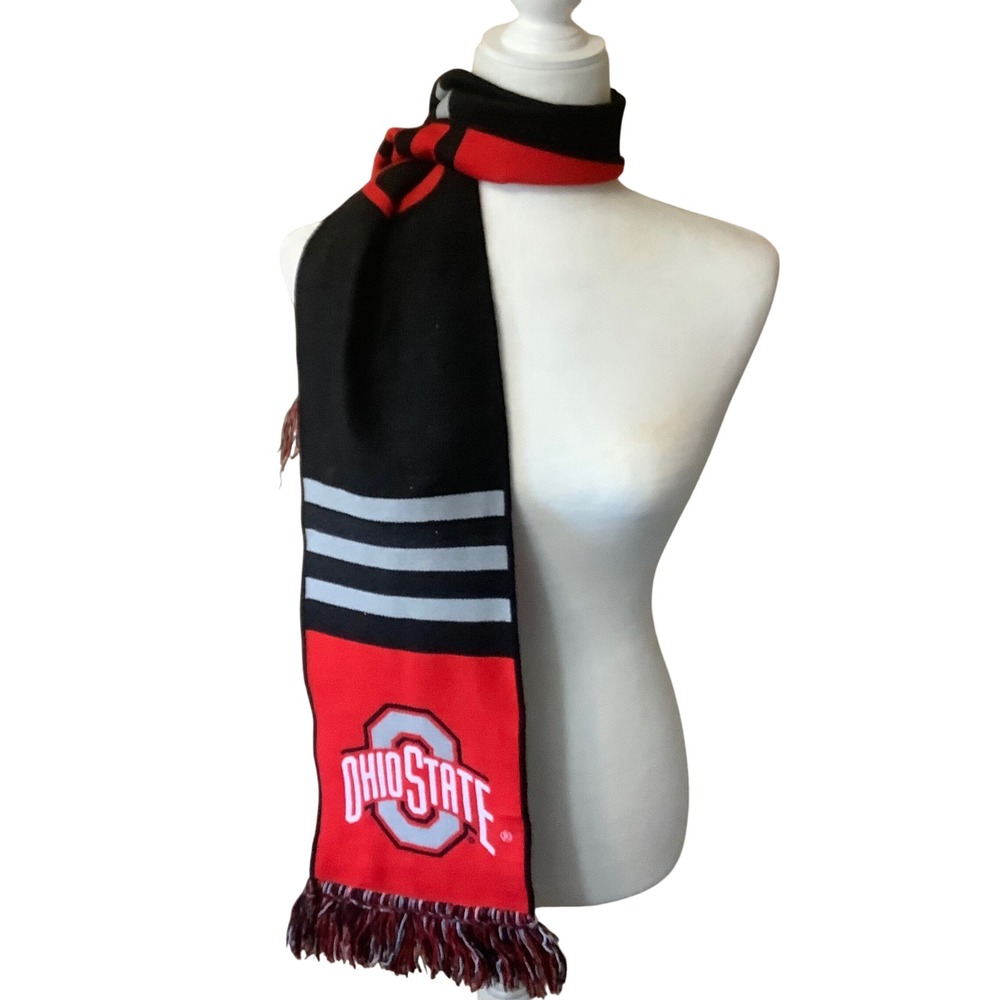 Ohio State Buckeyes Scarf Columbus Dispatch Red Black Knit Fringe OSU NCAA